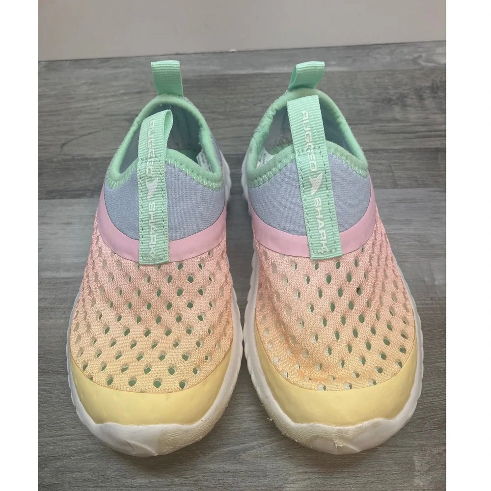Rugged Shark Aqua-Flo Toddler Girls Water Shoes Pastel Rainbow Slip On Size 7